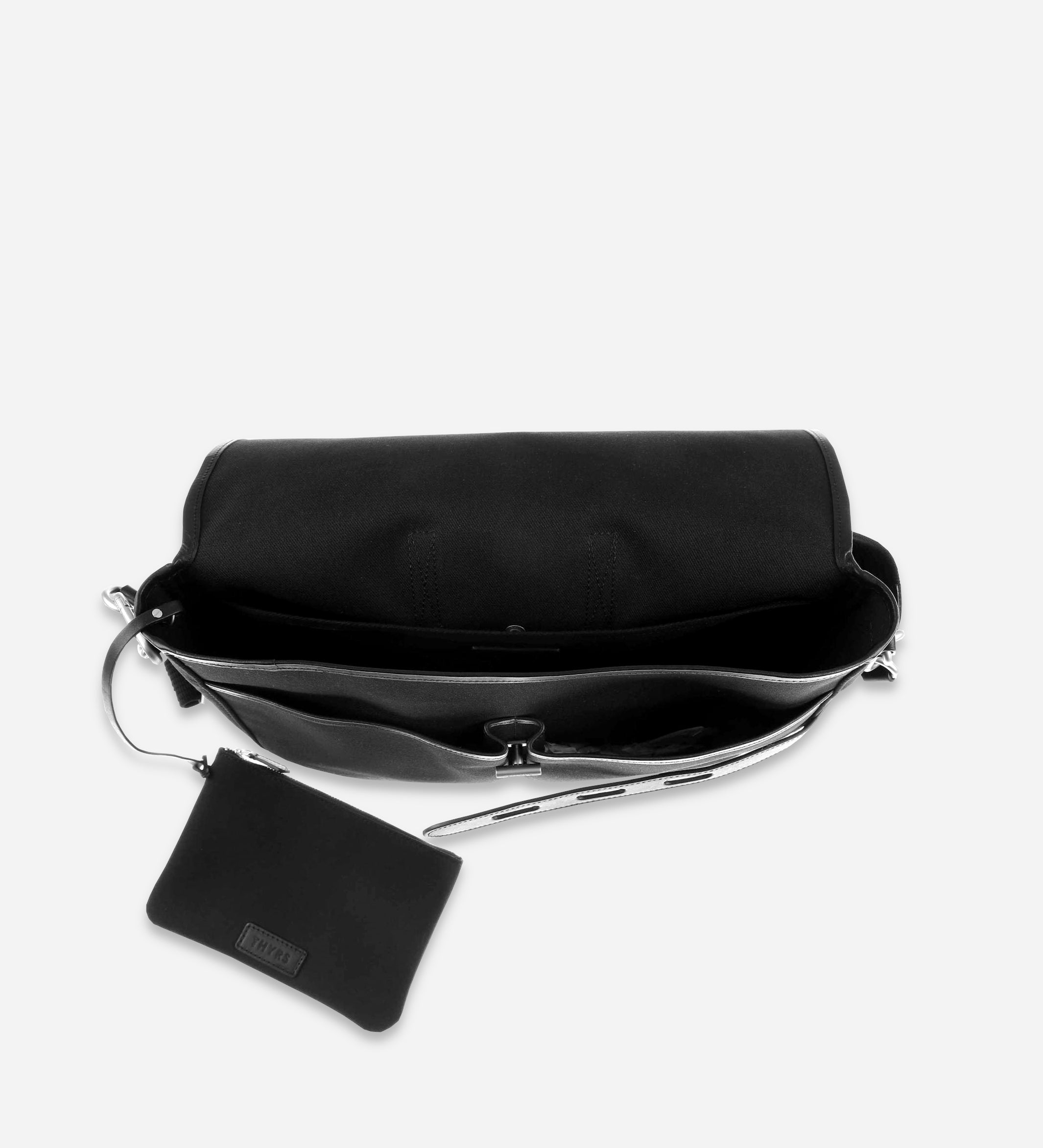 Besace double twill L, noir, fabriquée en France
