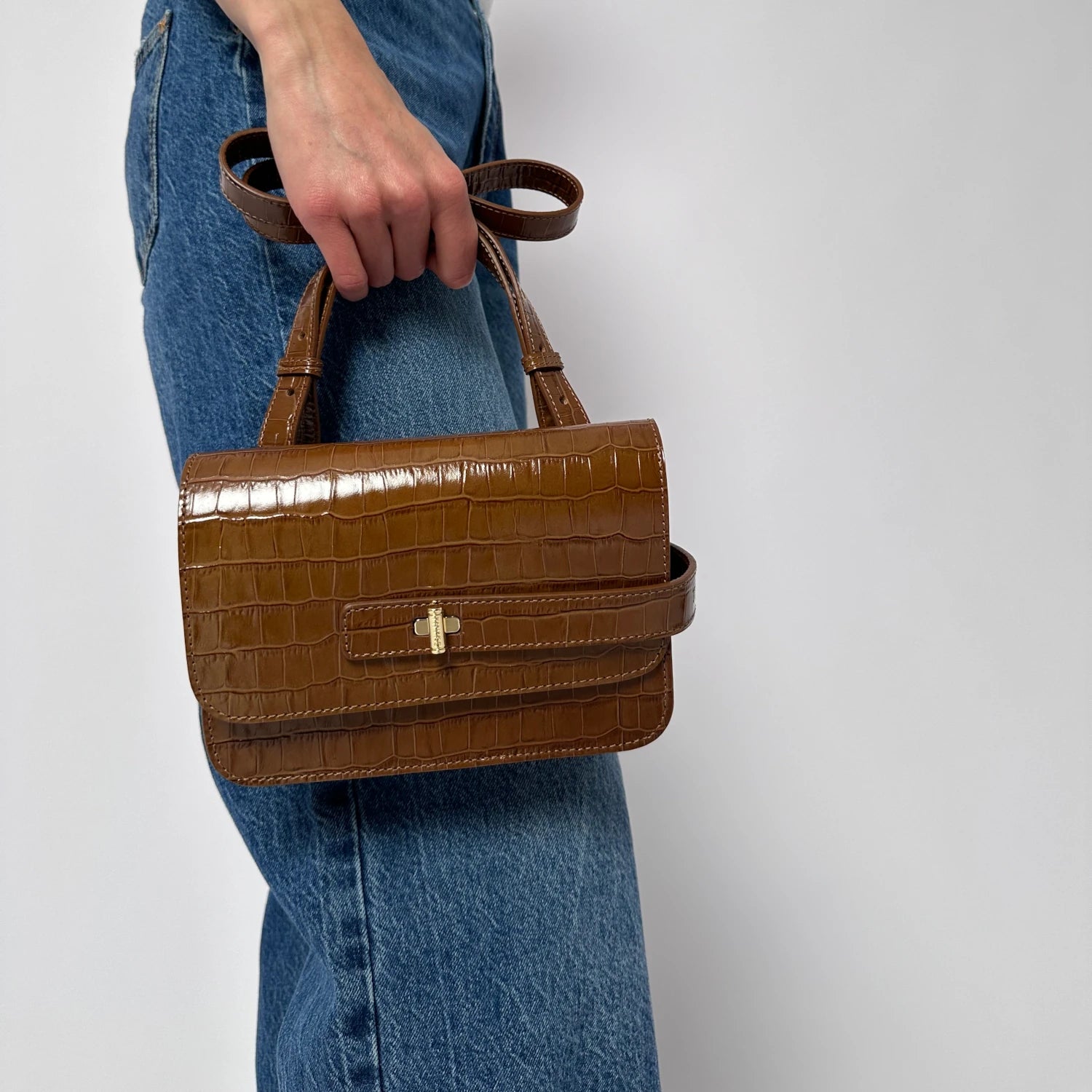 Sac Petit LALOU cuir embossé noisette