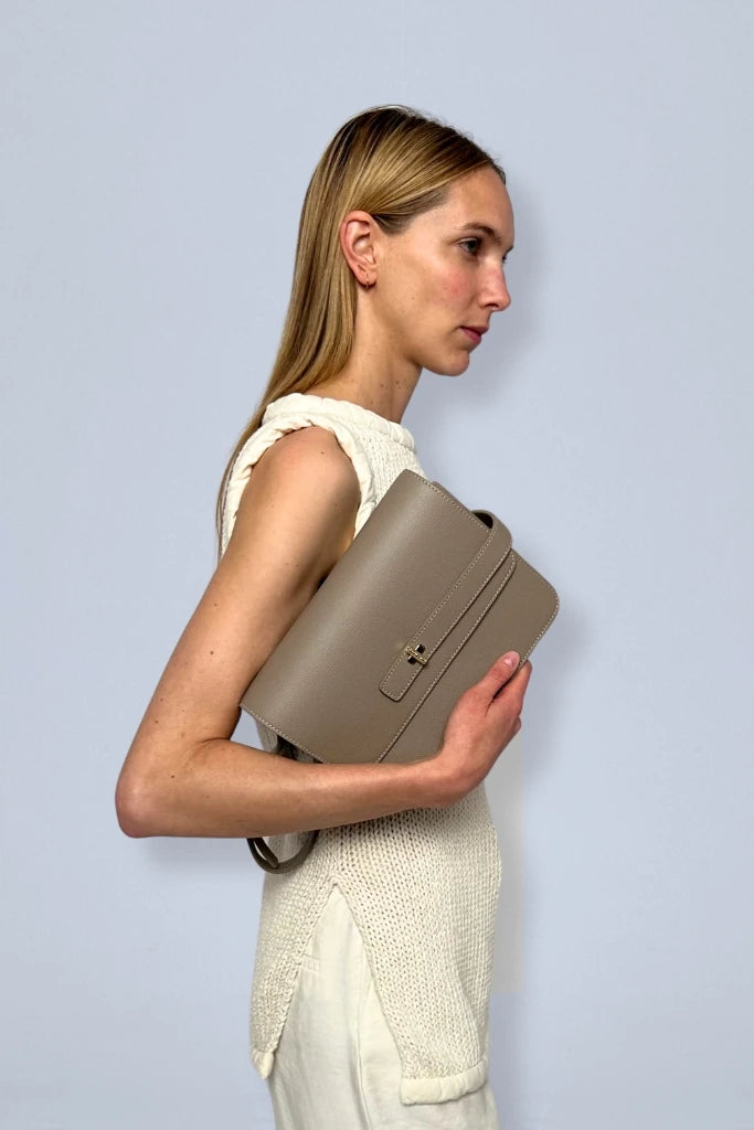 Sac LALOU cuir grainé taupe