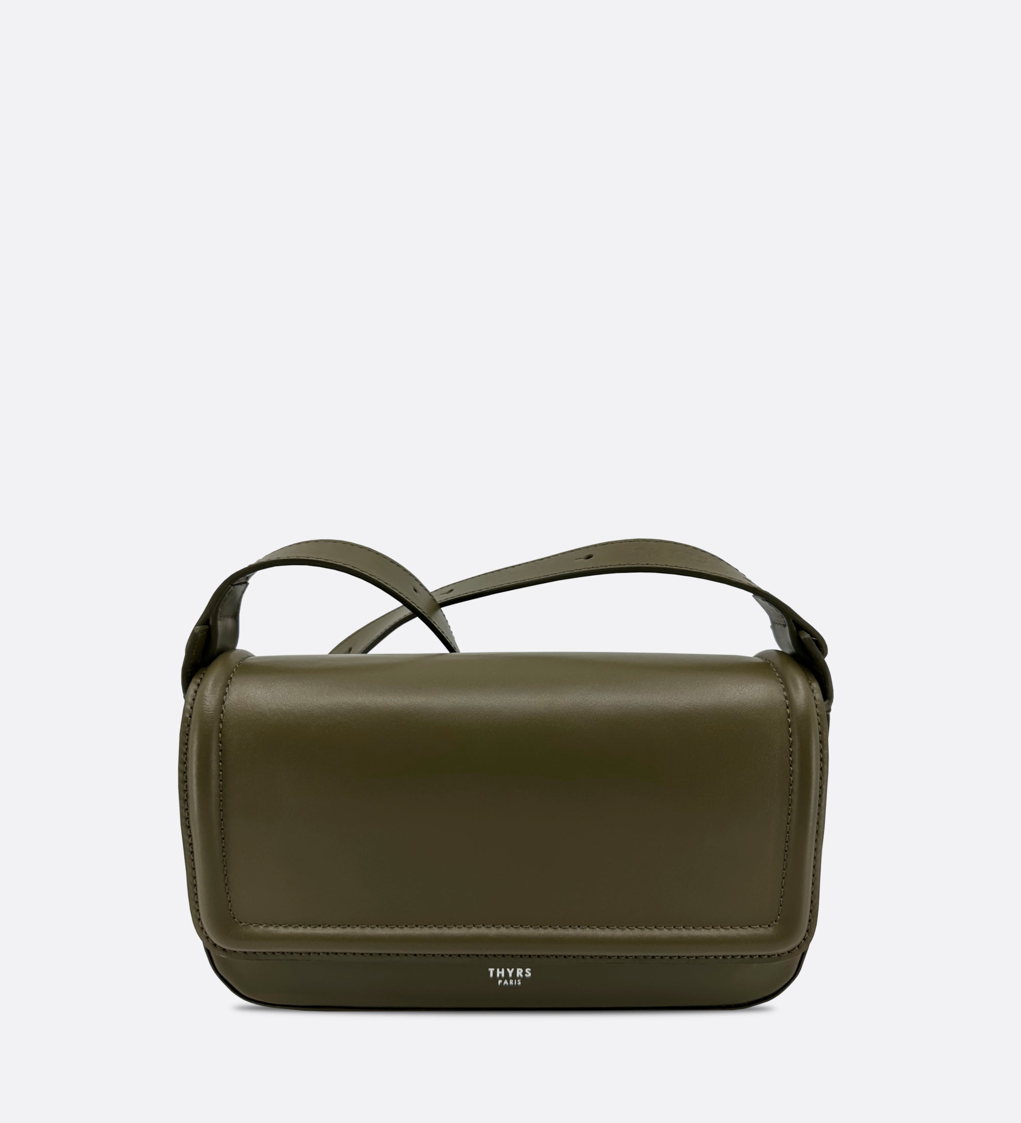 Sac Nine baguette cuir lisse vert olive, THYRS