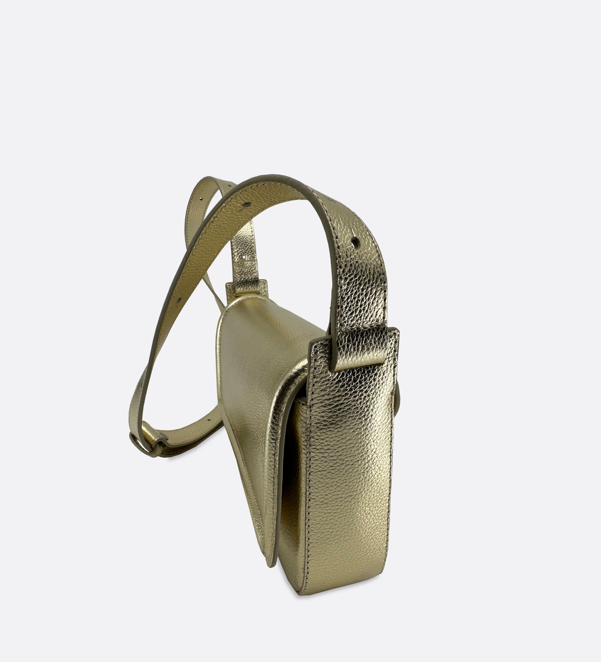 Sac Nine baguette en cuir grainé coloris or clair THYRS