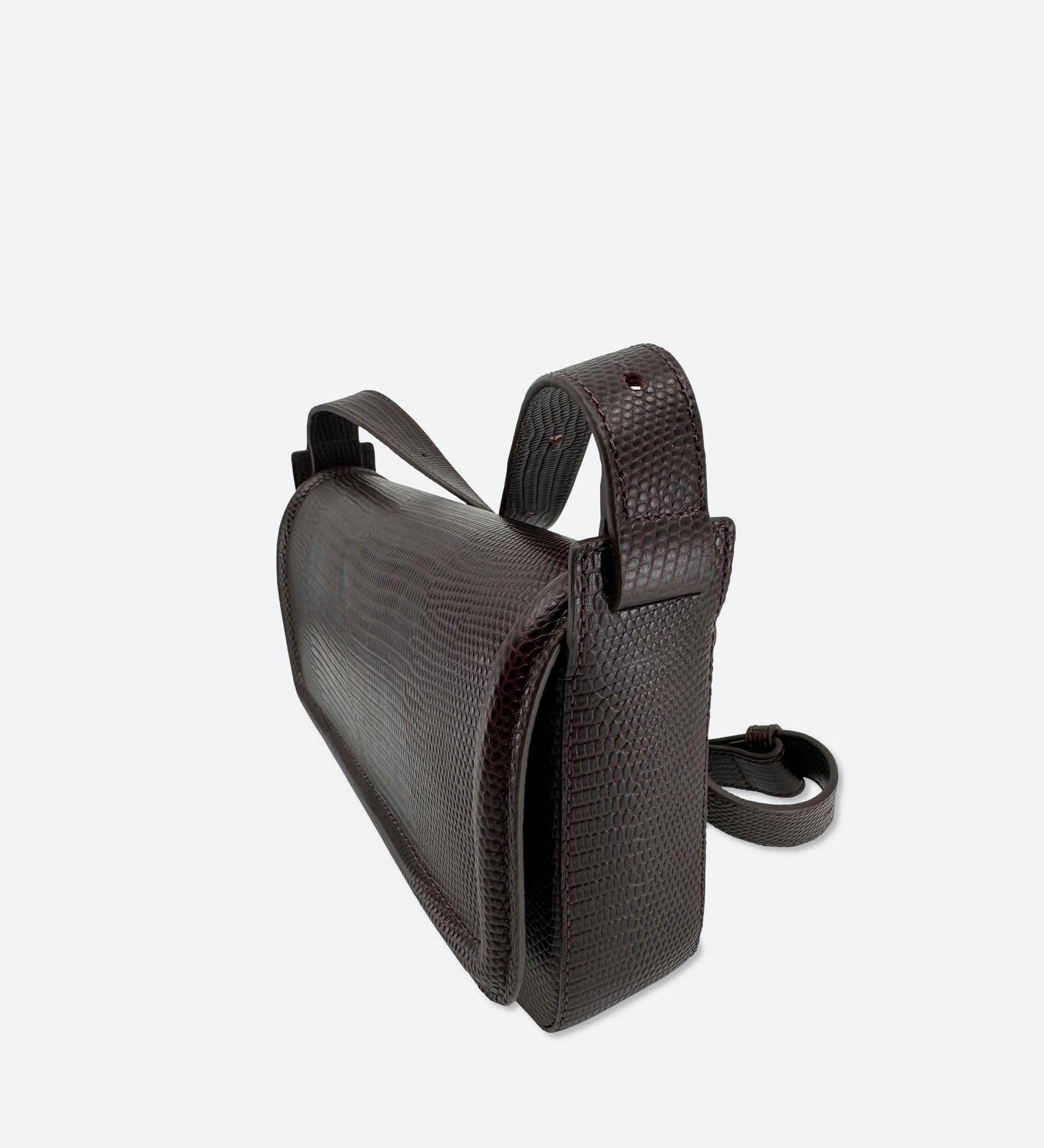 Sac Nine baguette en cuir embossé lézard coloris cassis, THYRS